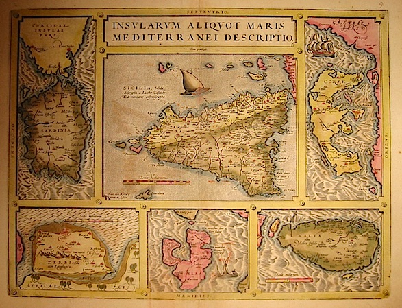 Ortelius Abraham (1528-1598) Insularum aliquot maris Mediterranei descriptio 1603 Anversa, Jean Baptiste Vrients